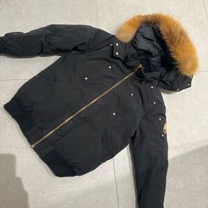Moose Knuckles Black Puffer with Tan Fur Trim